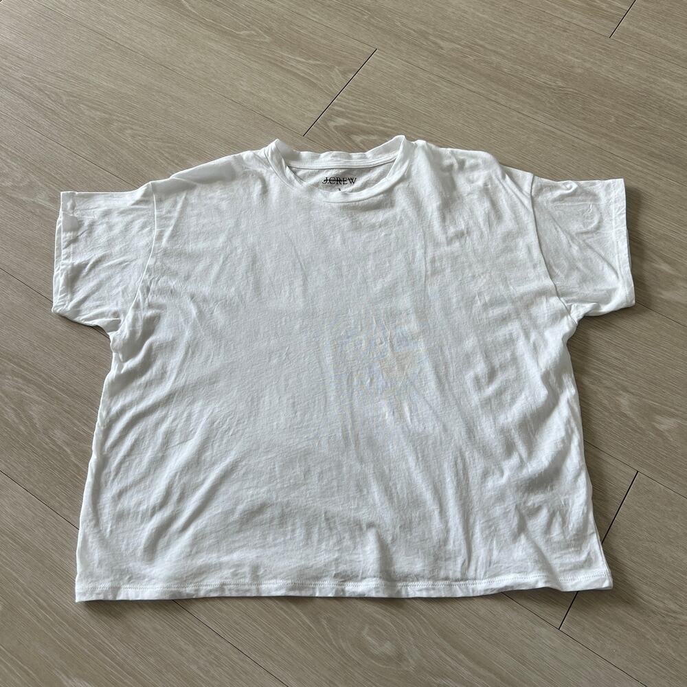 J Crew Feather Jersey Cropped T-shirt Small White